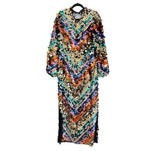 River Island Paillette Sequins Long Sleeve Maxi Dress Gown NWT Size 16